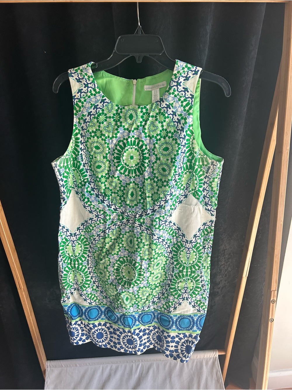 London Times Green and Blue Printed Sleeveless Shift Dress